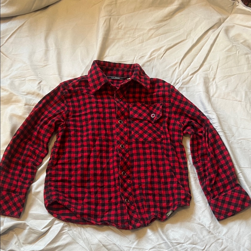 L.L. Bean Kids Red and Black Plaid Button Down Shirt